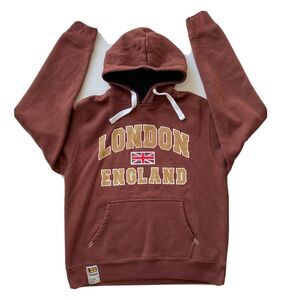London England Maroon Hoodie Midweight Sweatshirt Sz XL London Flag Logo